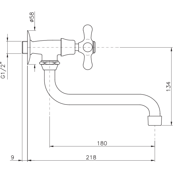 イタリア製 高級水栓金具 壁付け水栓 単水栓 蛇口 2544【受注生産】