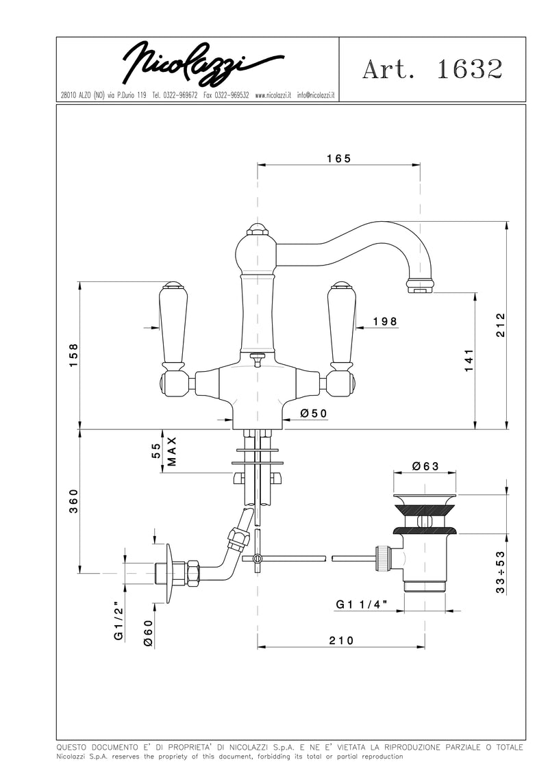 イタリア製 高級水栓金具 洗面水栓 混合水栓 蛇口 1632-2632【受注生産】