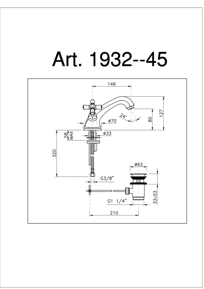 イタリア製 高級水栓金具 洗面水栓 混合水栓 蛇口 1932-45【受注生産】